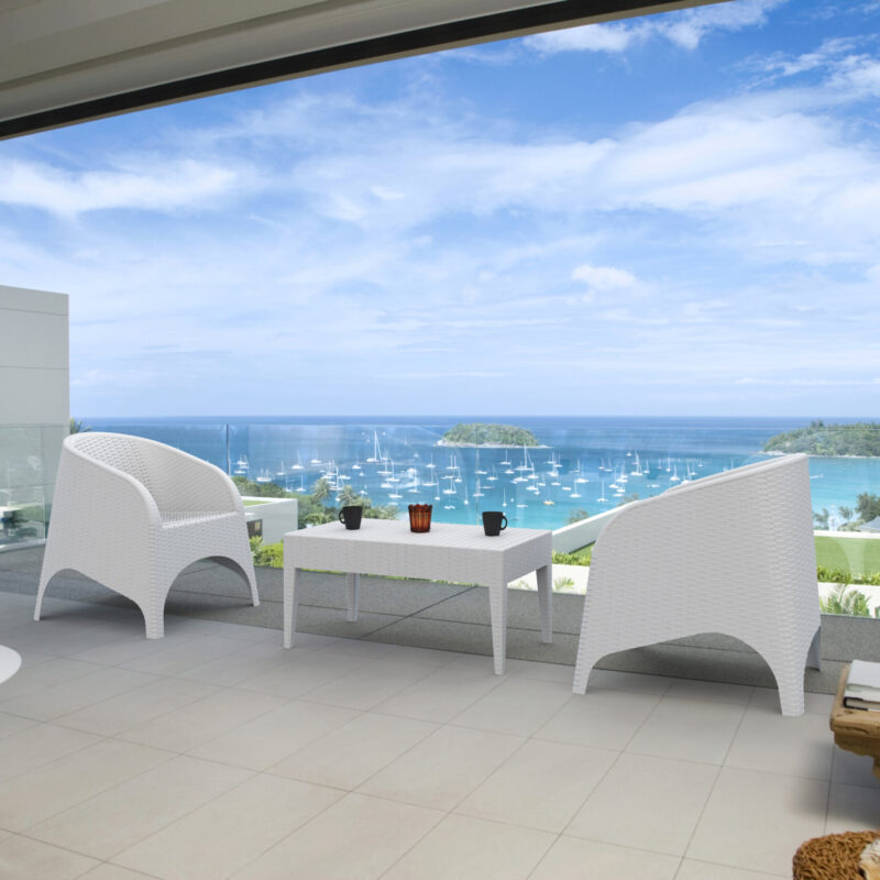 Siesta 3 Piece Resin Rattan Pool Side Setting with Aruba Arm Chair