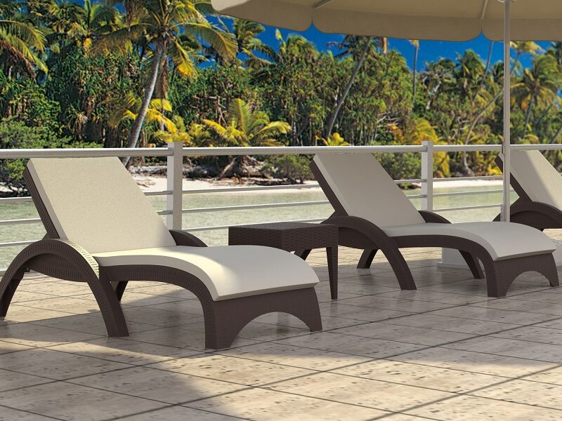 Siesta Resin Rattan Sun Lounger with Cushions 3 Piece Package with Miami Side Table