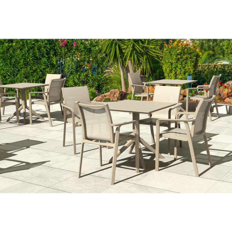 Siesta Sky 5 Piece Outdoor Table Setting with Pacific Arm Chairs