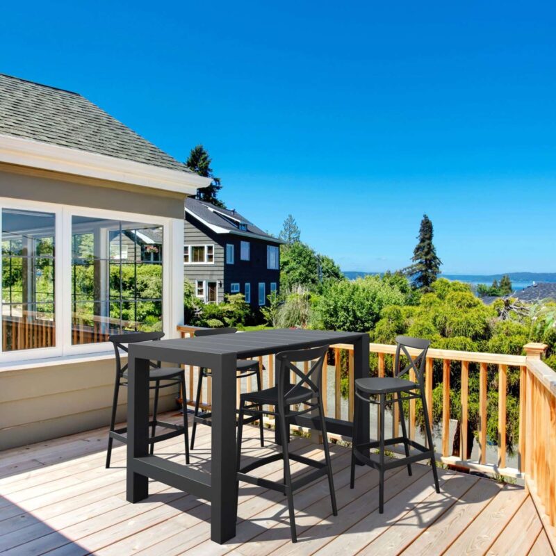 Alternative view of Siesta 5 Piece Outdoor Bar Table Setting with Cross Bar Stools